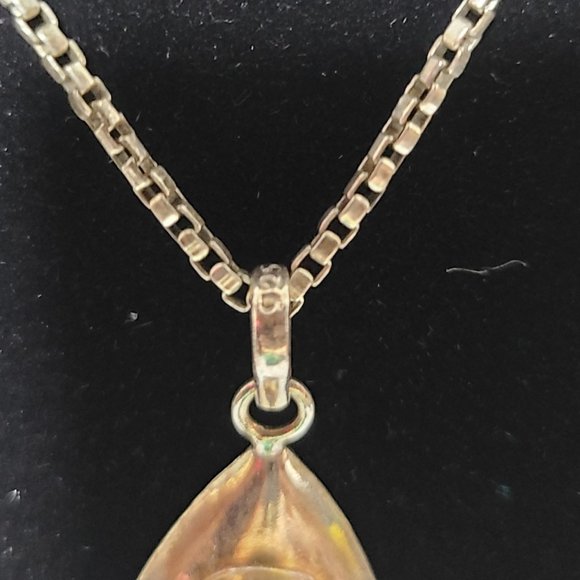 Vintage Sterling Silver Blue Sapphire Necklace Tear Drop Box Chain .925 Patina - Picture 3 of 3